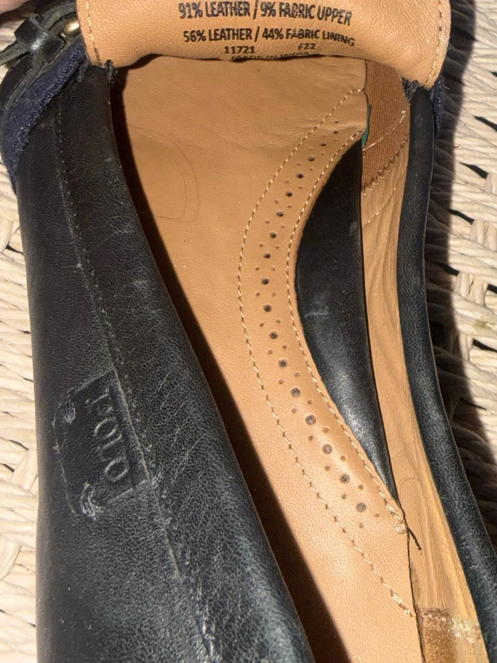Polo Ralph Lauren Black Leather Loafers with Red Stripe size 10 men’s